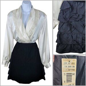 NEW Vintage 90s Velvet Skirt size 6/8 27" Waist Black A-line Ruffle mini Evening